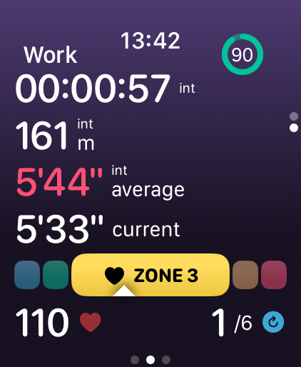 Interval screen with a live ahead-or-behind target bar