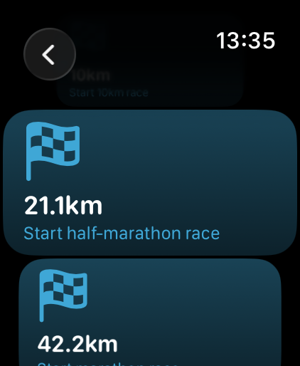 Race distance picker, half marathon selected